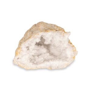 Weiße Schneekristallgeode aus Marokko mit funkelnder Kristallstruktur