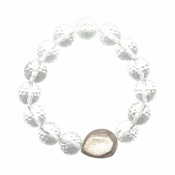 Bergkristall Armband mit facettierten Kugeln und gebürstetem Silber