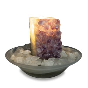 Amethystdrusen Brunnen mit Bergkristall-Dekorsteinen und Beleuchtung
