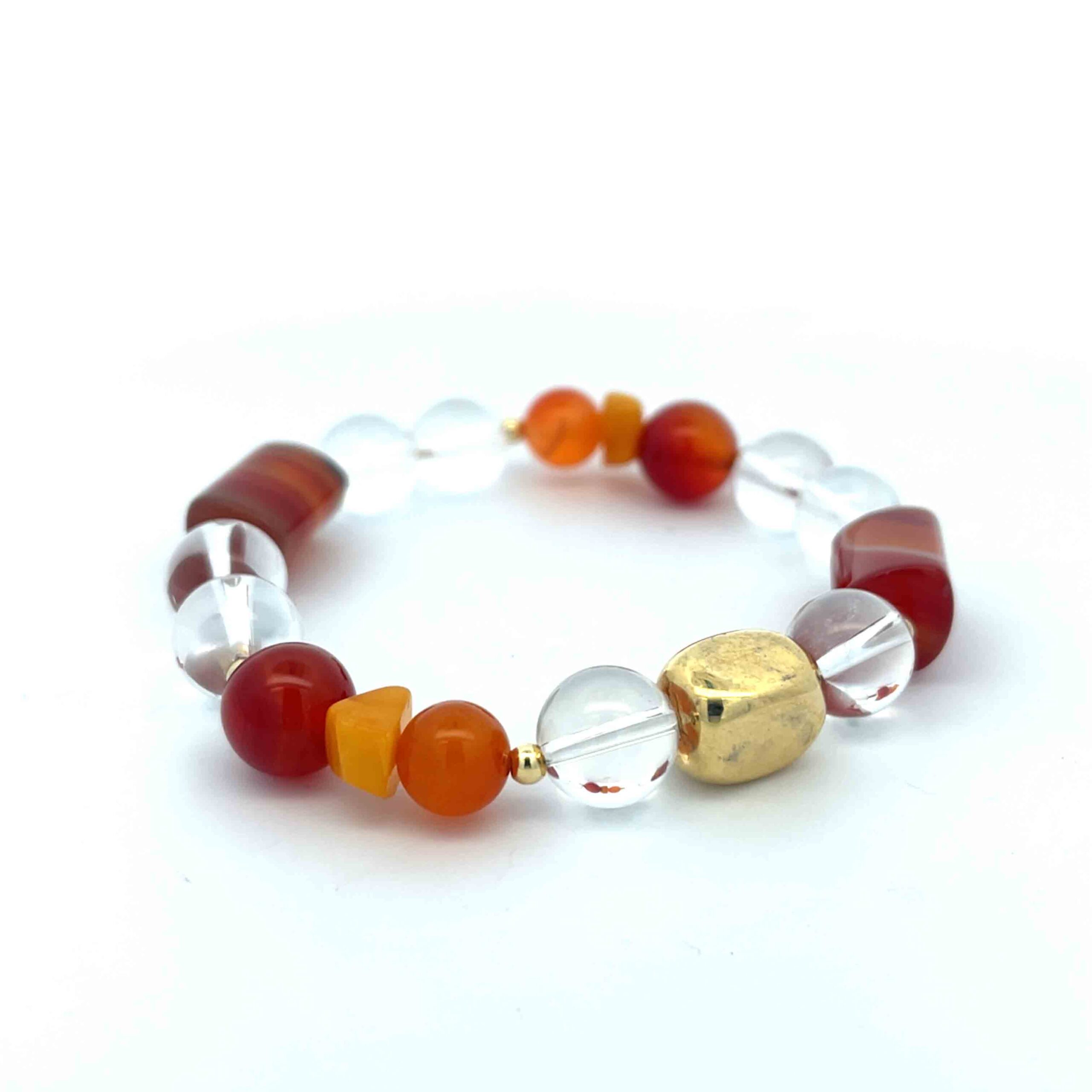 Edelsteinarmband Bergkristall und Bernstein mit silber-vergoldeten Element