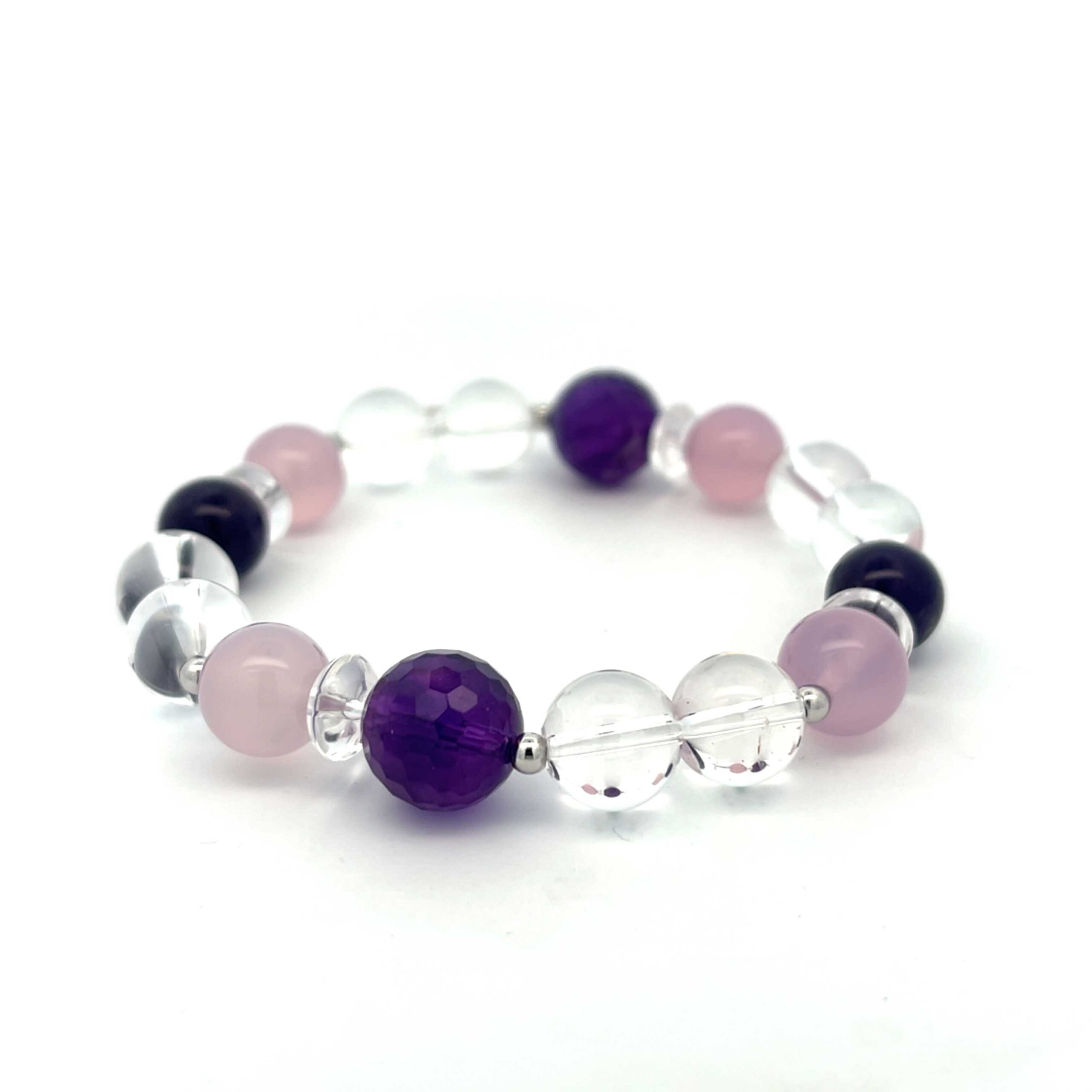 Edelsteinarmband mit Bergkristall, Lavendelquarz und Amethyst – silber-rhodiniert