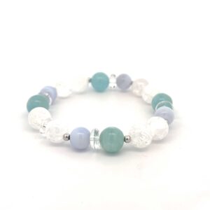 Edelsteinarmband Bergkristall, Aquamarin und Chalcedon – silber-rhodiniert