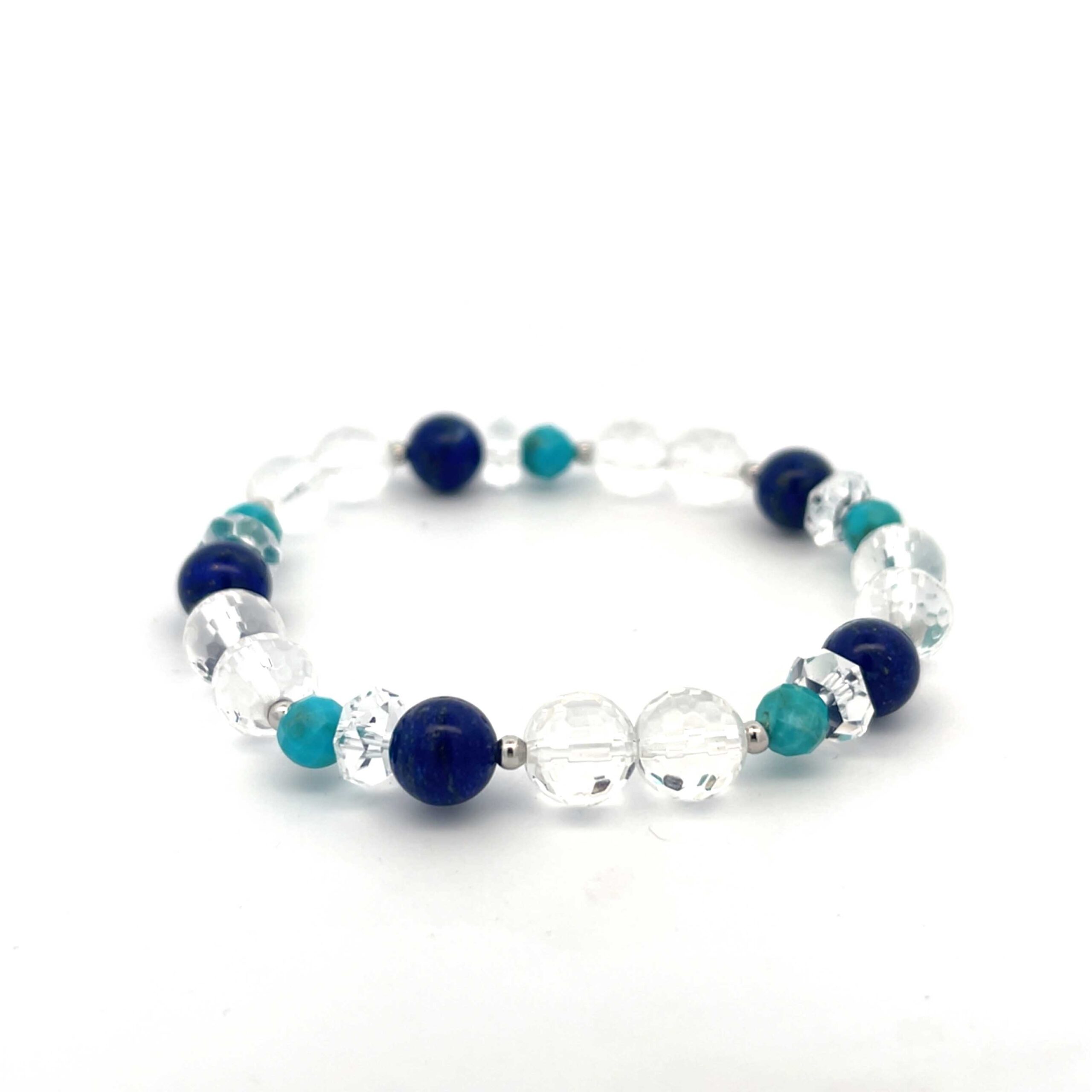 Edelsteinarmband Bergkristall, Lapis Lazuli und Türkis – silber-rhodiniert