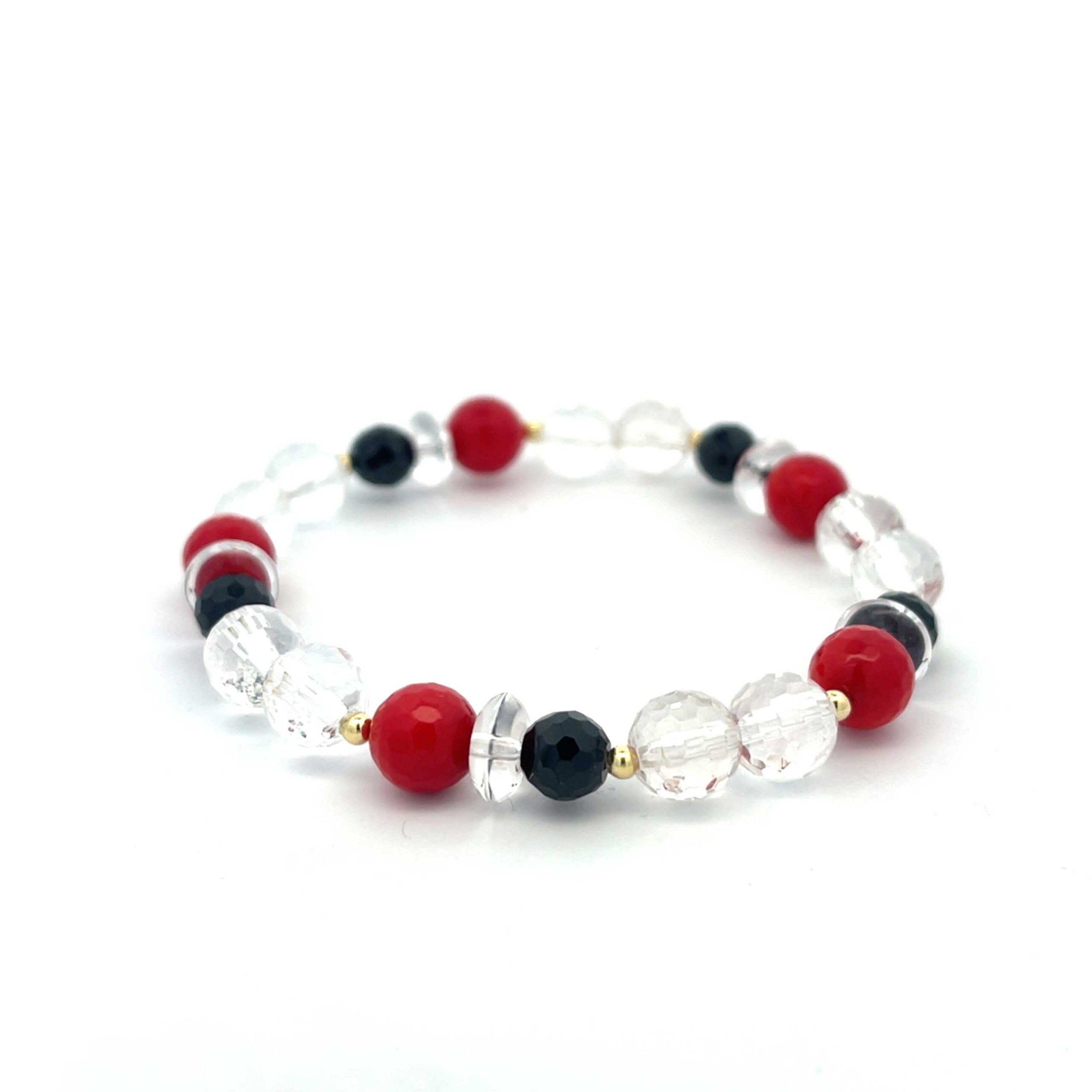 Edelsteinarmband Bergkristall, Schörl und Bambuskoralle – silber-rhodiniert