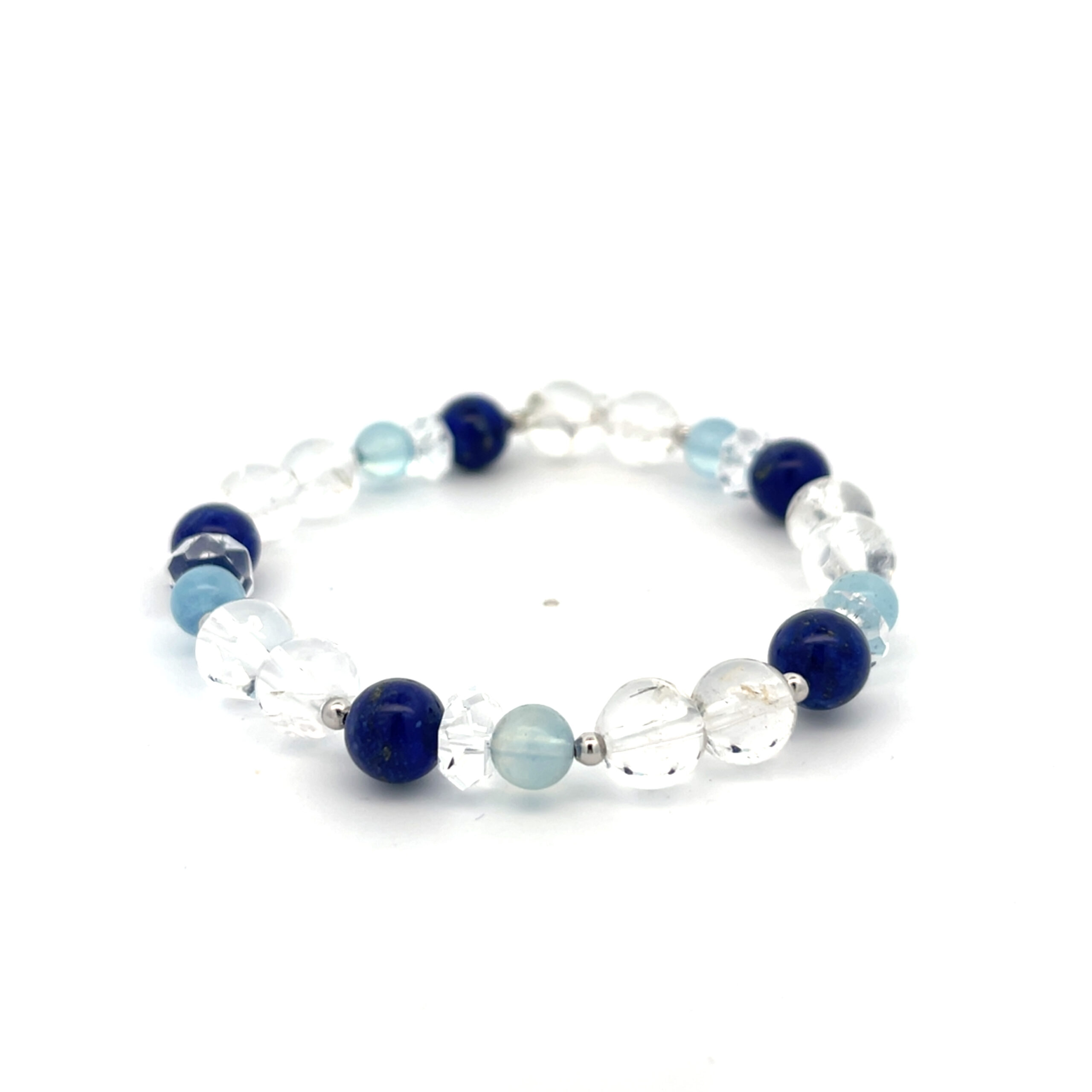 Edelsteinarmband Bergkristall, Aquamarin und Lapis Lazuli – silber-rhodiniert