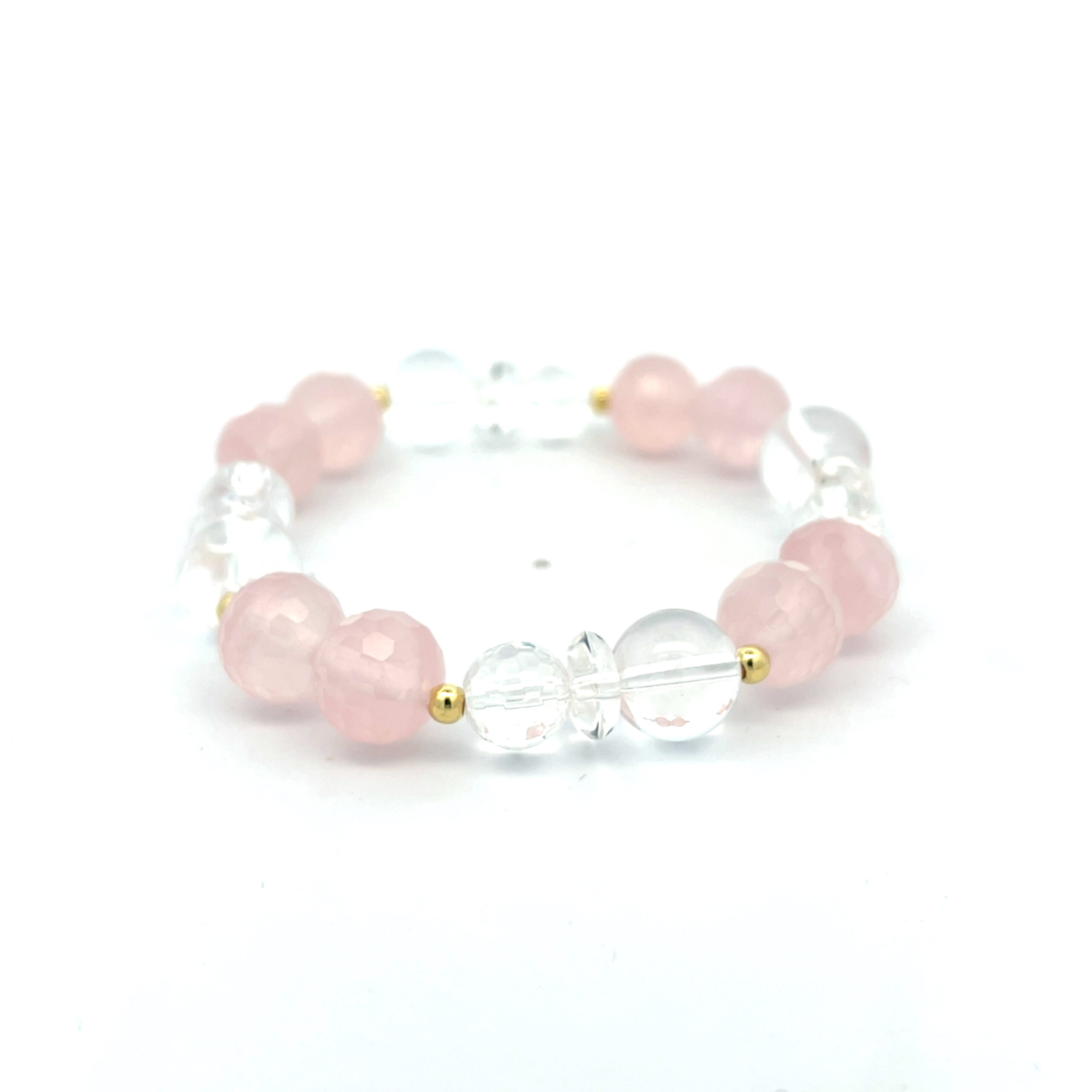 Edelsteinarmband Bergkristall und Rosenquarz – silber-vergoldet