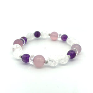 Edelsteinarmband Bergkristall, Amethyst und Lavendelquarz – silber-rhodiniert