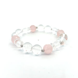 Edelsteinarmband Bergkristall und Rosenquarz – silber-rhodiniert