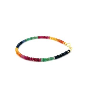 Handfacettiertes Edelsteinarmband mit Rubin, Saphir und Smaragd, 17,5 cm, leicht poliert
