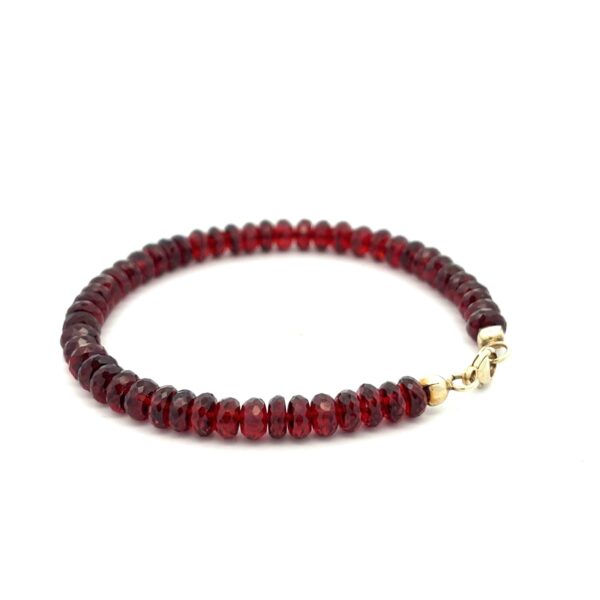 Handfacettiertes Granatedelsteinarmband, 18,5 cm, leicht poliert mit silbervergoldetem Verschluss