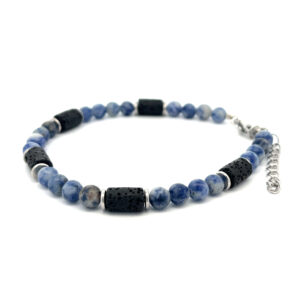 Sodalith-Lava Armband mit Edelstahl-Zwischenteilen und Verschluss – kraftvoll, modern und elegant