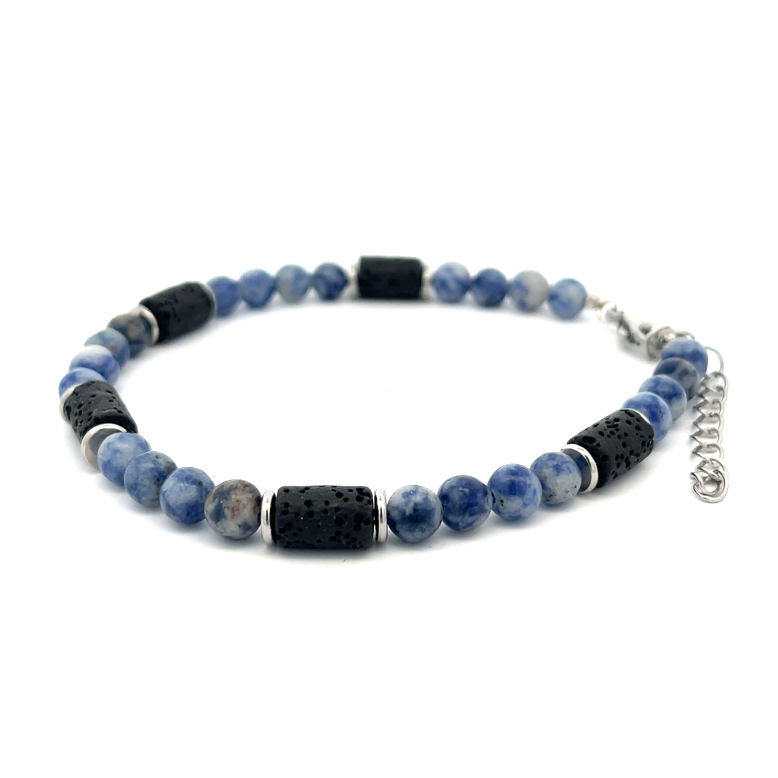 Sodalith-Lava Armband mit Edelstahl-Zwischenteilen und Verschluss – kraftvoll, modern und elegant