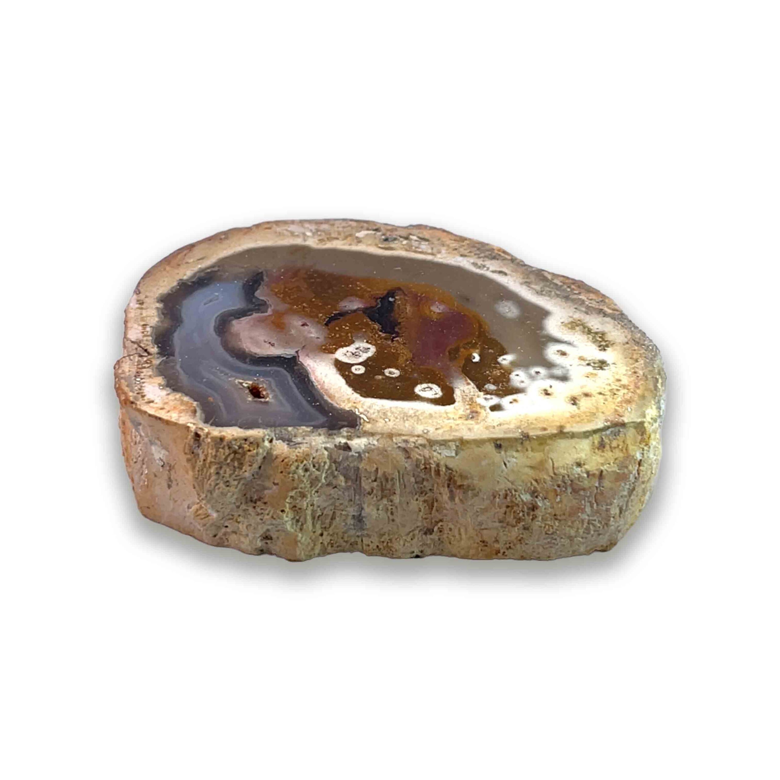 Achatisiertes / opalisiertes versteinertes Holz aus Indonesien – rosa Varietät mit Kupfer-Opaldentriten