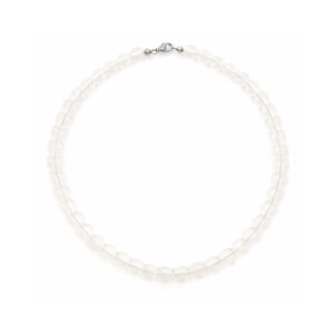 Bergkristall Schmuckkette matt – matte Perlenkette mit ca. 9 mm großen Perlen und Sterlingsilber Verschluss.