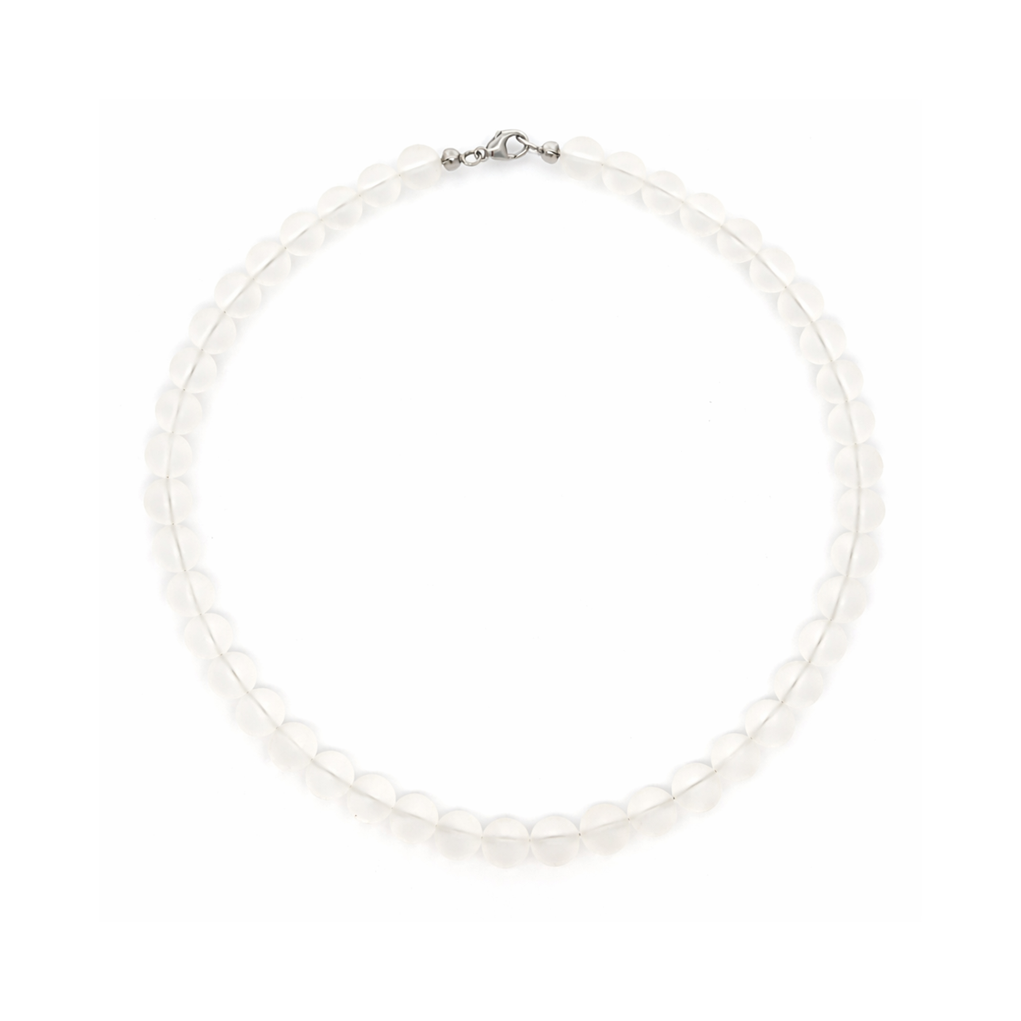 Bergkristall Schmuckkette matt – matte Perlenkette mit ca. 9 mm großen Perlen und Sterlingsilber Verschluss.