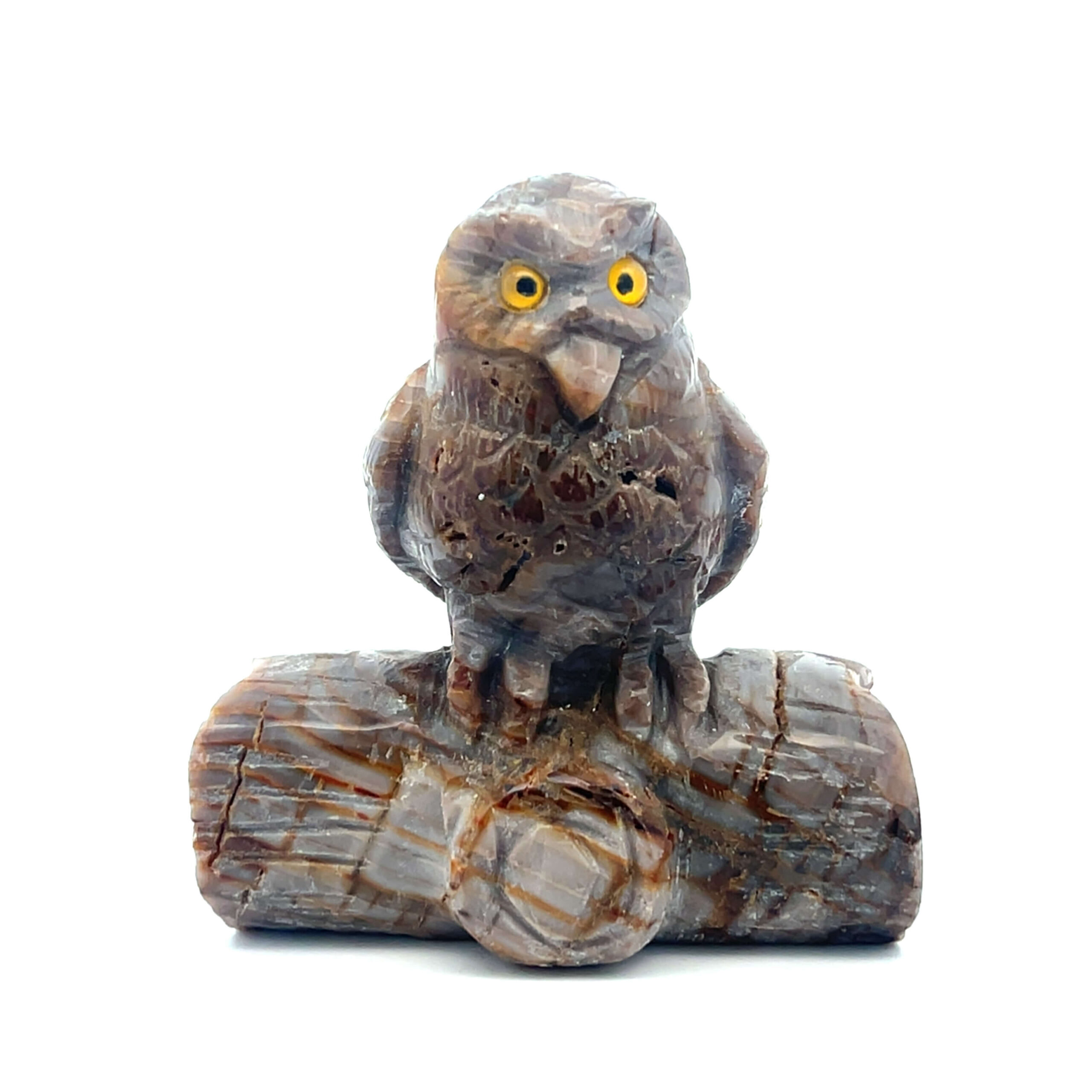 Eule aus Naturachat mit natürlicher Bänderung – handgefertigte Edelstein-Figur.