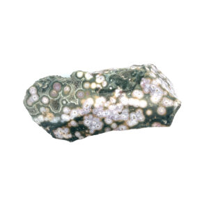 Ozeanjaspis mit bunten, kreisförmigen Mustern – polierter Edelstein mit natürlichem Farbspiel.