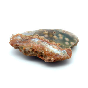 Ozeanjaspis mit bunten, kreisförmigen Mustern – polierter Edelstein mit natürlichem Farbspiel.